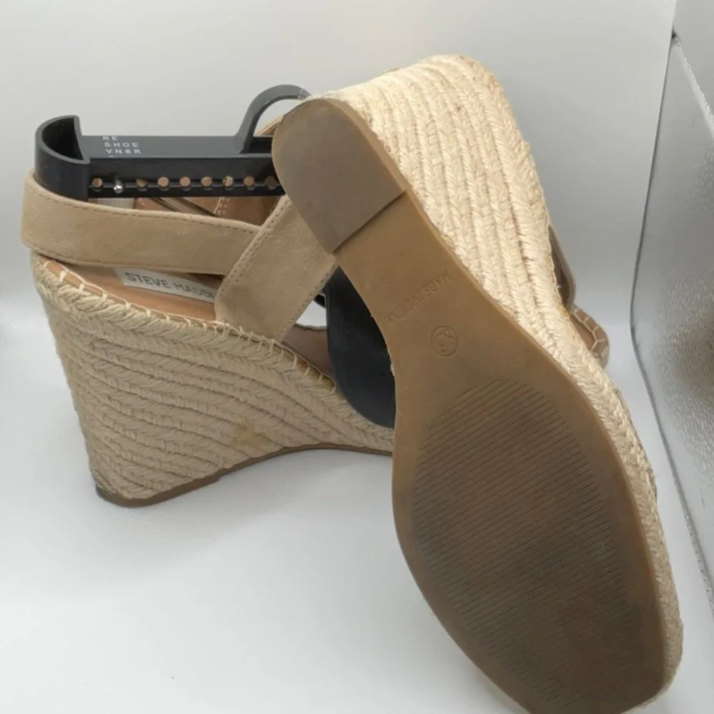 Steve Madden EUC Beige Leather Women's Heeled Sandals, Size 8.5